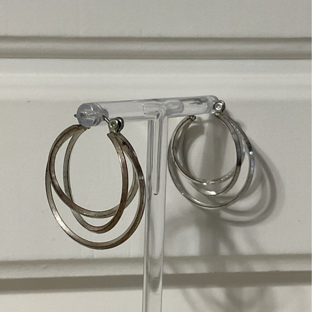 Triple Hoop Silver Tone Dangle Earrings